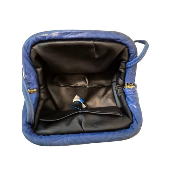 Vintage Snakeskin Python Shoulder Bag Purse Teal Blue Clamshell Leather Interior - Picture 5 of 5